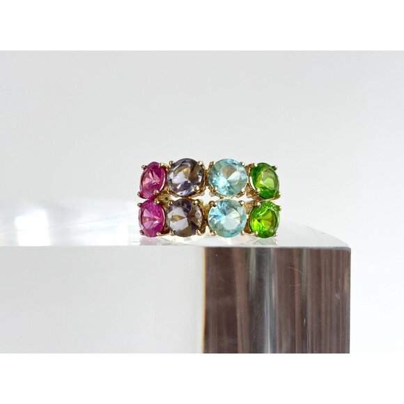 Multi Gemstone Pink Topaz, Peridot,  & Aquamarine Vintage Ring - sz 8 - Picture 10 of 10